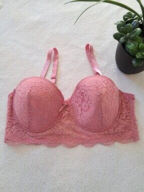 Delta Burke Pink Lace Bra Women's Size 38C Feminine Floral Underwire Bow